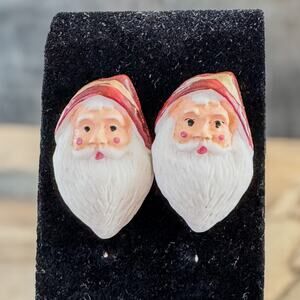 Vintage Styled Santa Face Plastic Straight Back Pair of Christmas Earrings